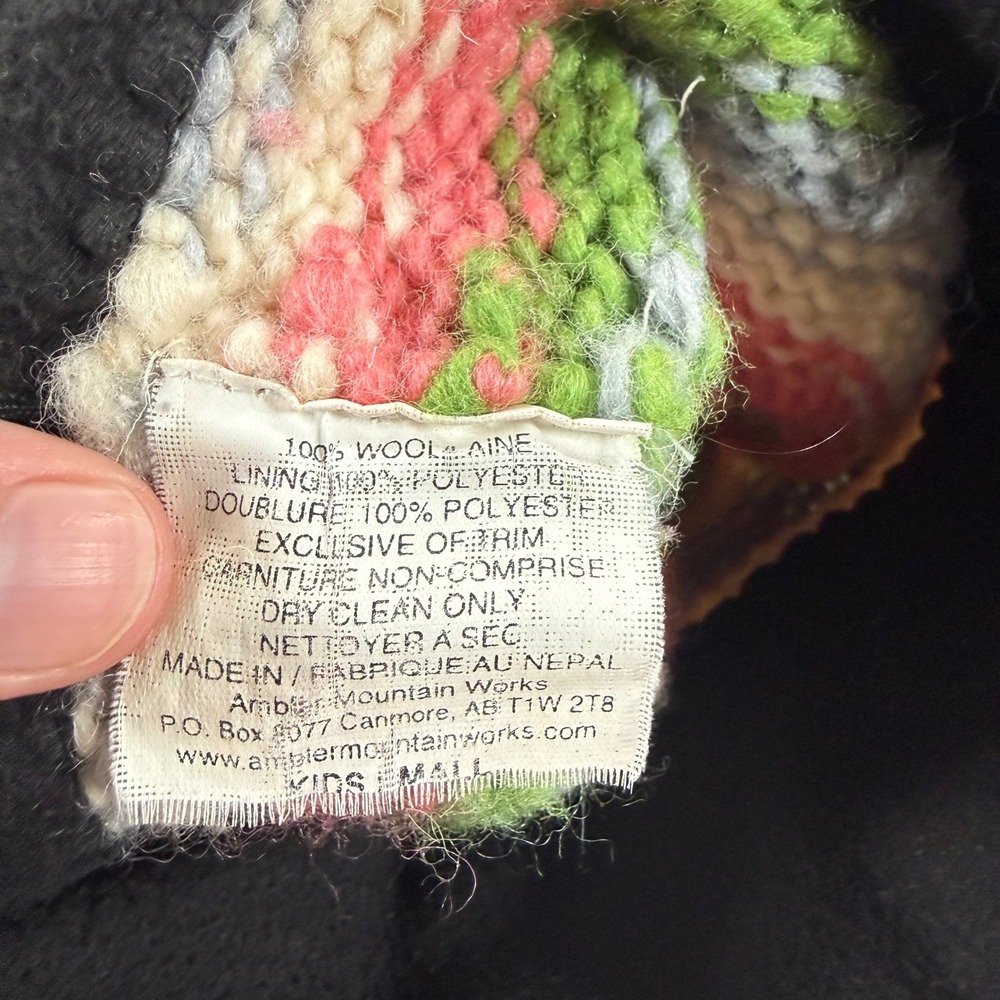 Ambler Mountain Works‎ Kids Small Wool Beanie Pink Green Striped Pom Pom Fleece - Picture 3 of 4